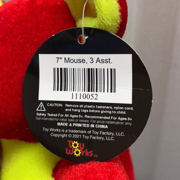 Toy Factory Toy Works Mouse Bright Red Yellow Plush Stuffed Animal 7" NWT - Picture 7 of 8